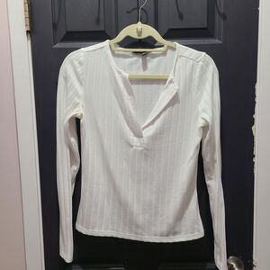 Banana Republic White Ribbed Long Sleeve Top